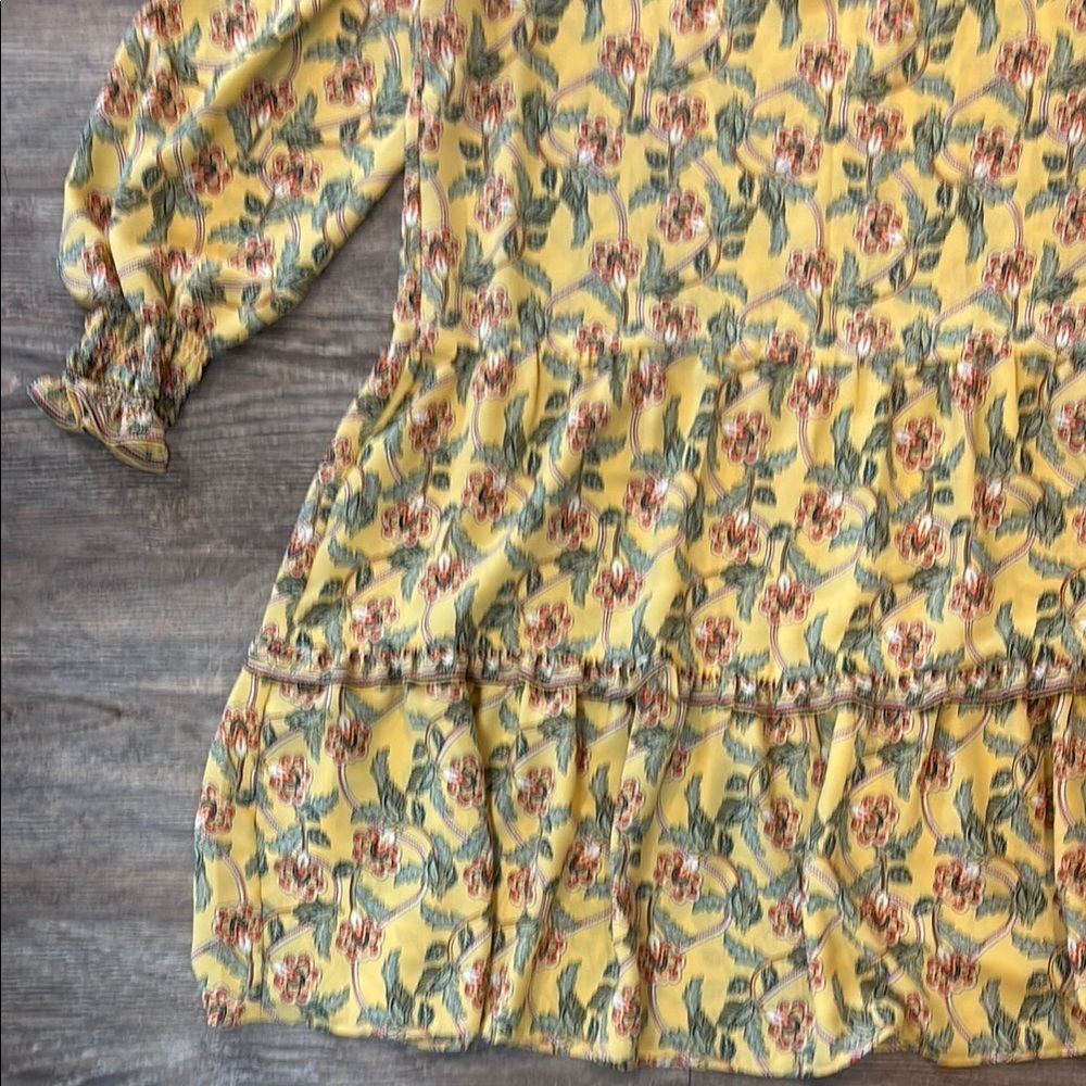 Max Studio Women's Size Large Floral Tiered Ruffle Hem Long Sleeve Dress Yellow - Picture 7 of 10